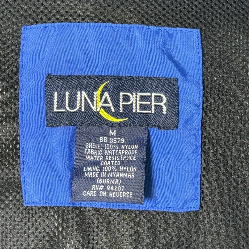 Vintage Luna Pier SPYC Sailing Jacket Mens‎ Medium Blue Black Hooded Windbreaker